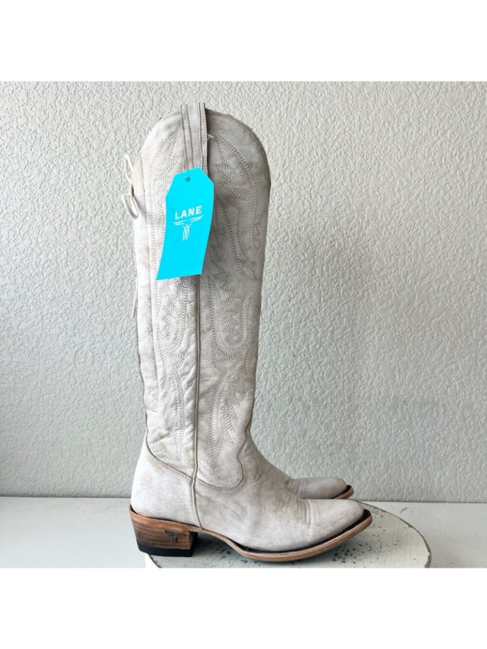 Lane MONICA Knee High White Cowboy Boots Womens 6.5 Western Cowgirl Lace Up Tall - Picture 2 of 11